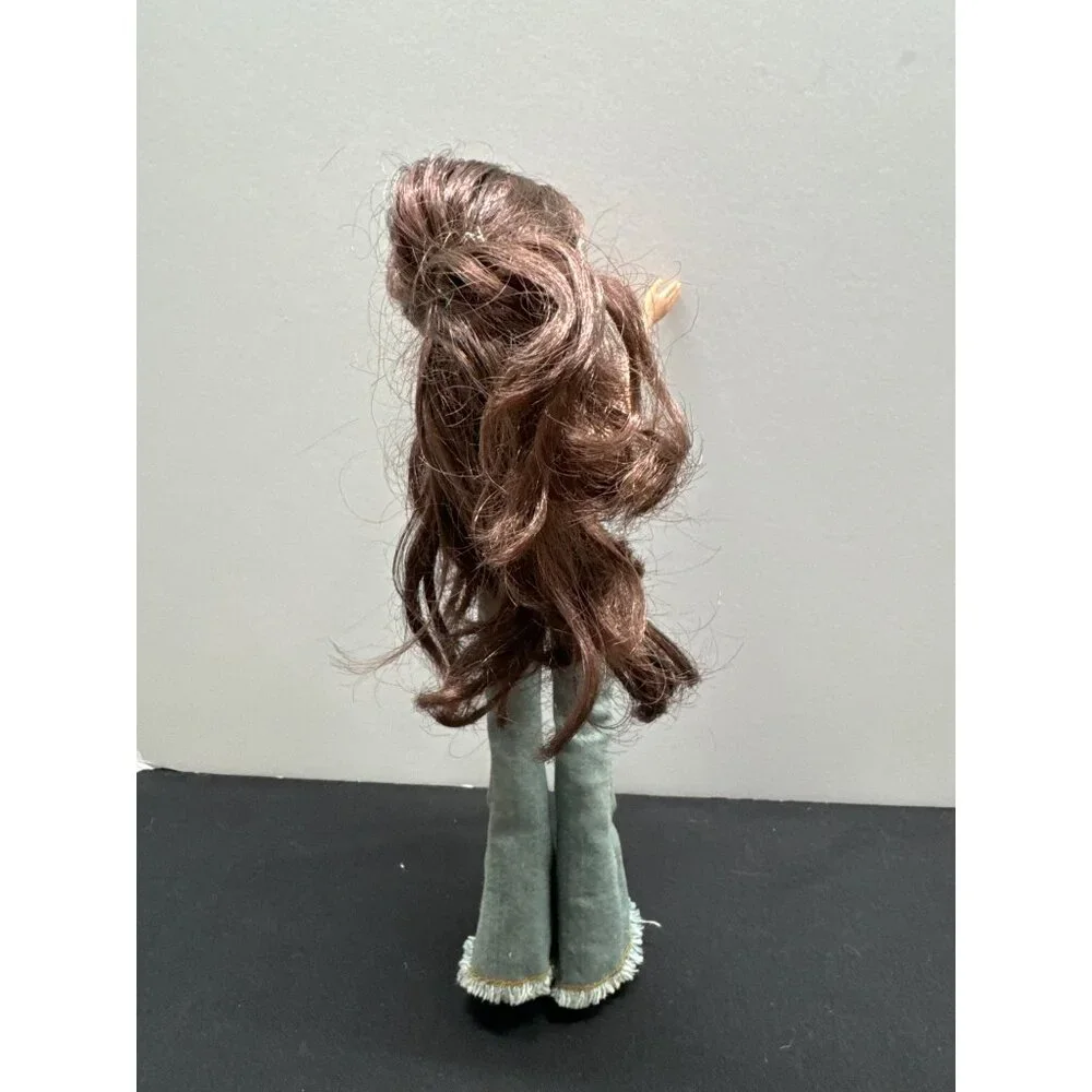 Bratz Doll With Long Brown Hair Black & Teal Top Distressed Flare Blue Jeans & P